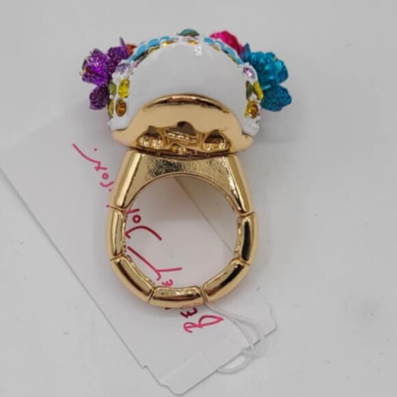 Betsey Johnson Floral Sugar Skull Stretch Ring NWT!  NEW!  Day of the Dead - Picture 3 of 8